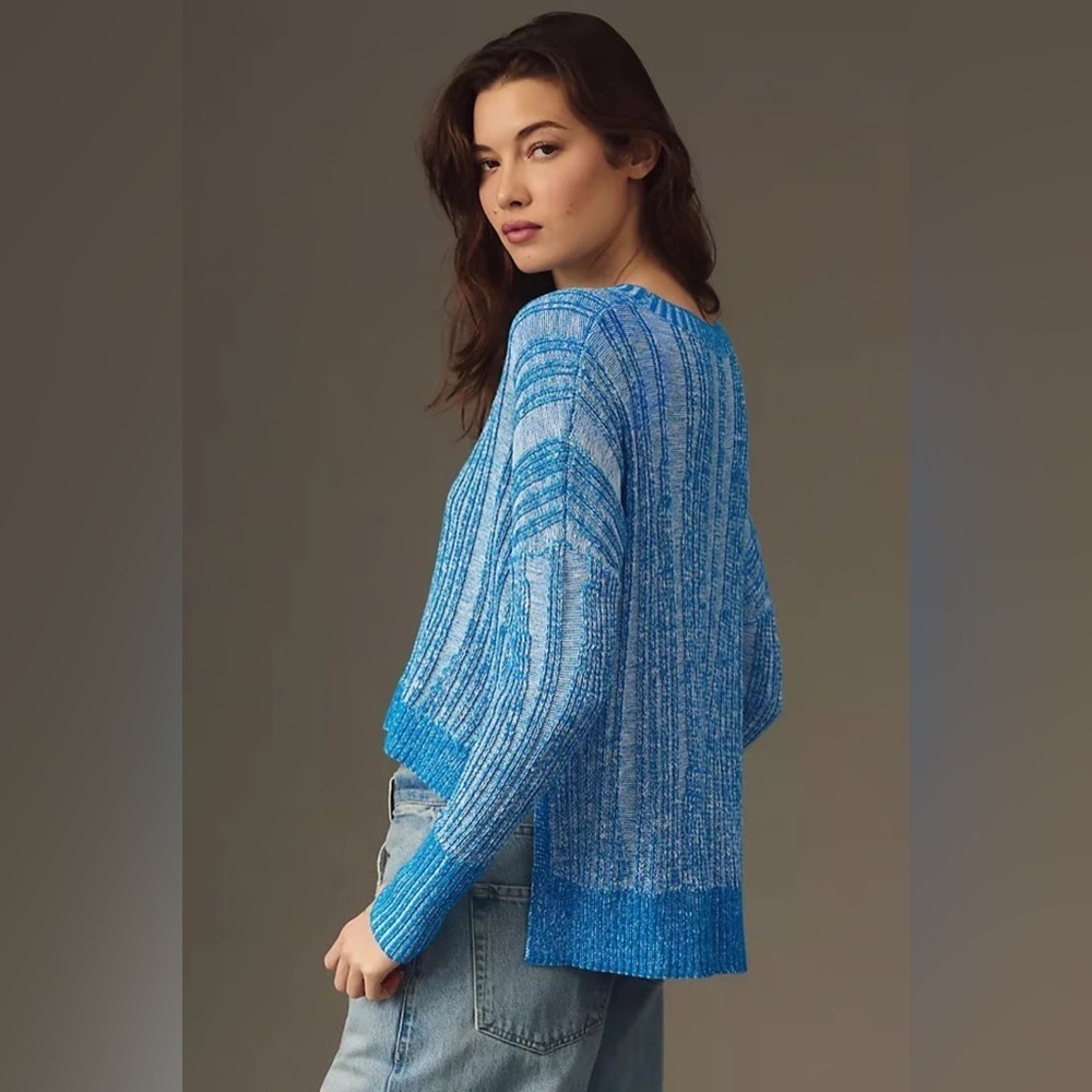 Pilcro for Anthropologie textured high-low pullover sweater in blue Size XL - Picture 2 of 6